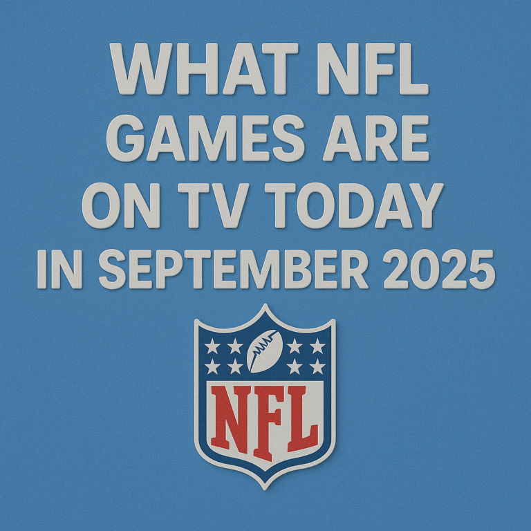 3D modern blue design showing the text 'What NFL Games Are on TV Today in September 2025' with the official NFL shield logo beneath the text.