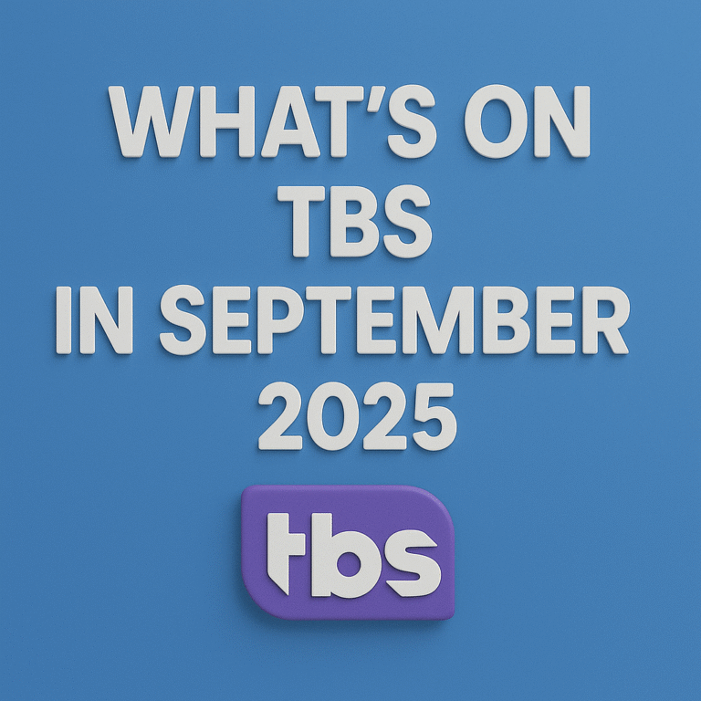 3D modern blue design showing the text 'What’s on TBS in September 2025' with the official TBS logo in a purple square beneath the text.