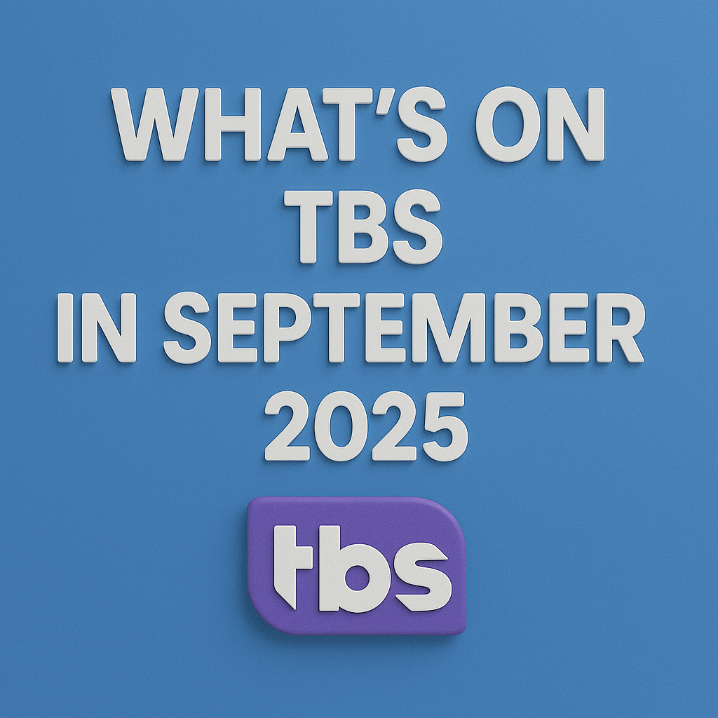 3D modern blue design showing the text 'What’s on TBS in September 2025' with the official TBS logo in a purple square beneath the text.