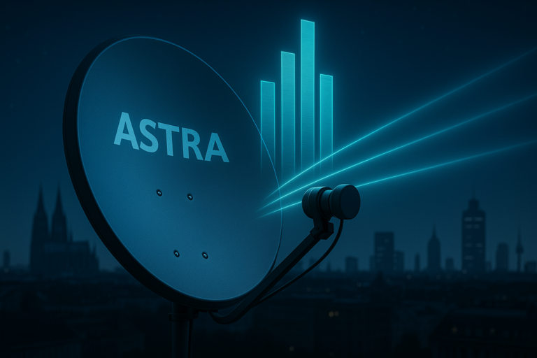 Astra satellite dish showing strong HD signal frequencies in 2026.
