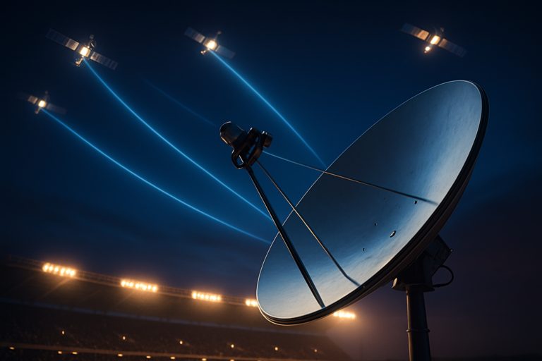 Satellite dish receiving stable signals for sports channels in 2026.