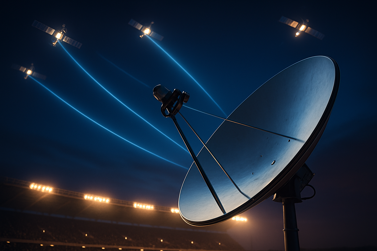 Satellite dish receiving stable signals for sports channels in 2026.