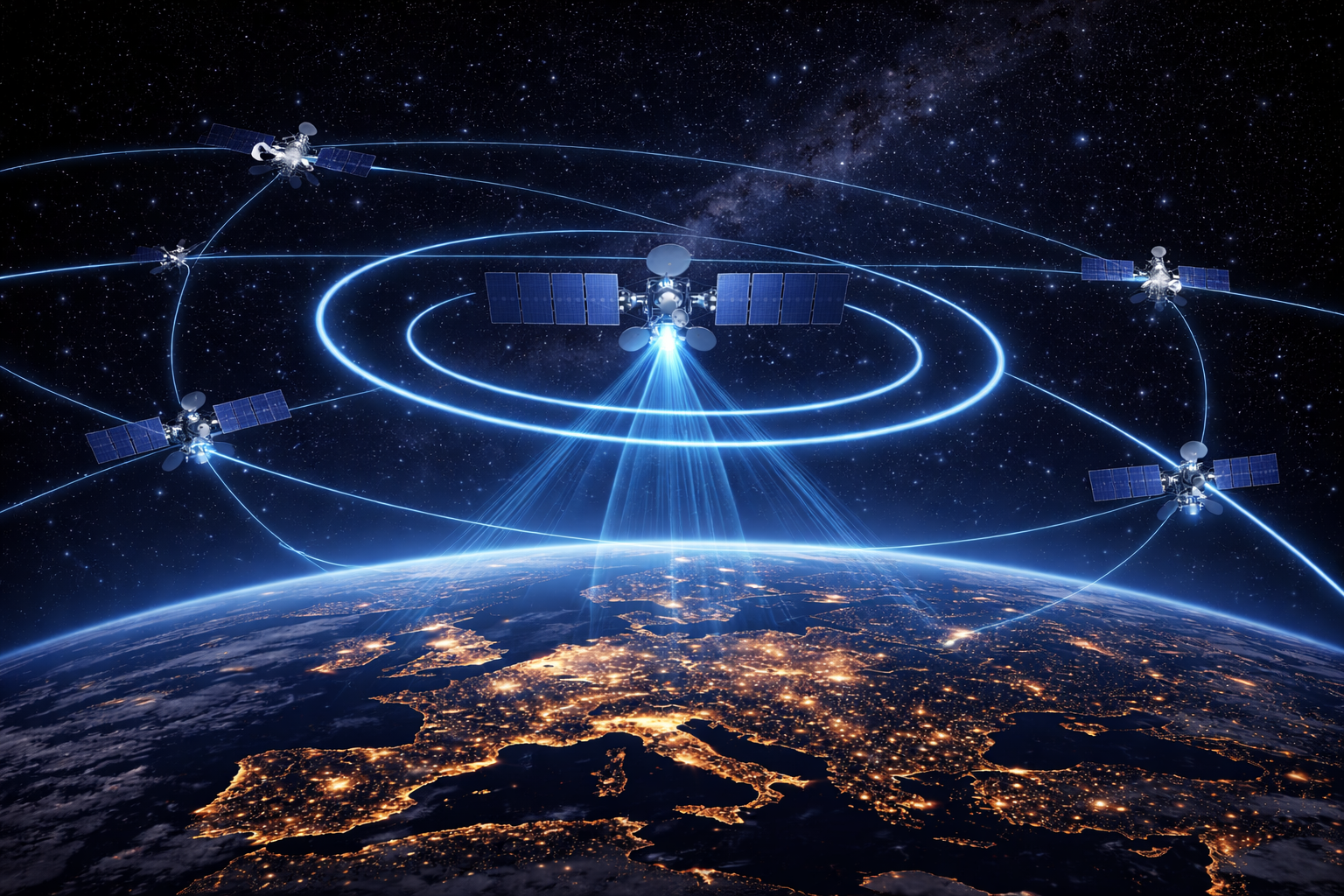Astra 19.2°E highlighted among multiple satellite positions above Europe showing technical dominance.