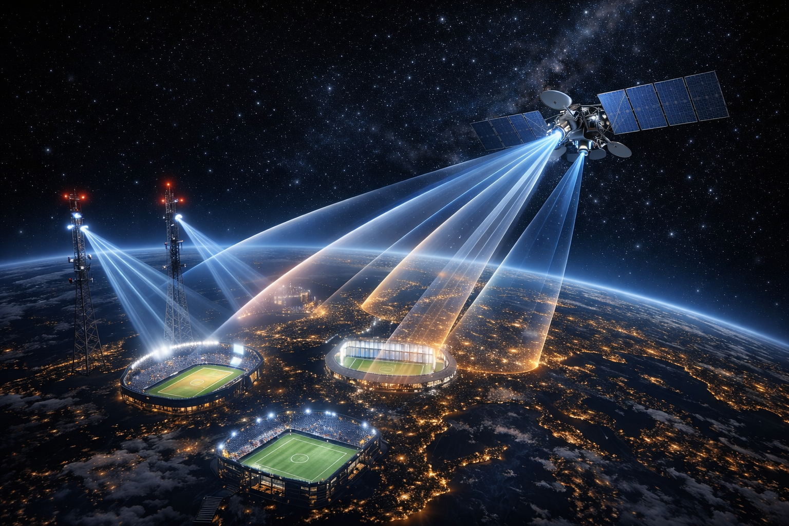 Astra 19.2°E satellite delivering live sports broadcast signals across Europe during major events.