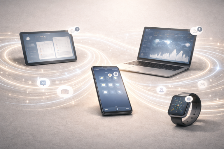 Professional illustration showing reduced digital noise and simplified technology signals