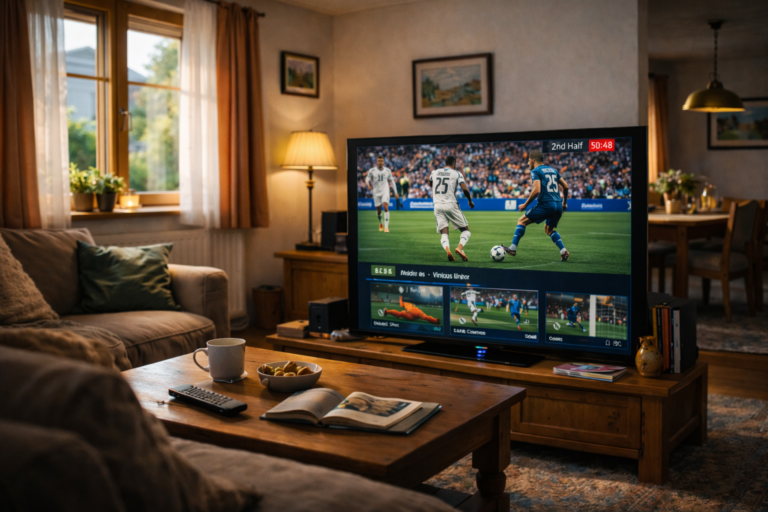 Weekend sports viewing in Austrian living room 2026