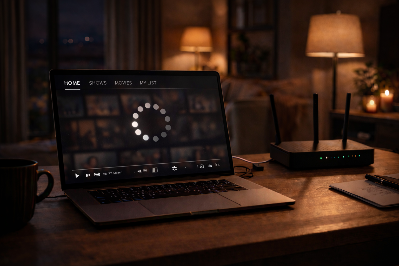 Laptop showing streaming player frozen on loading screen
