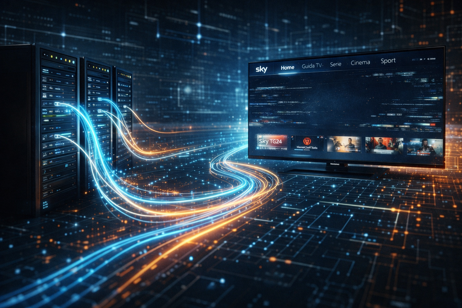 Sky Italia streaming data traveling from servers to smart TV