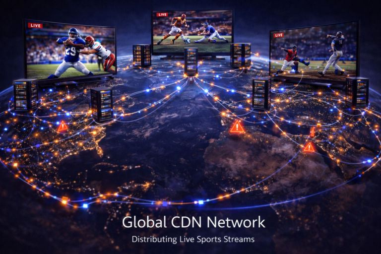 Content delivery network distributing live sports streaming data across multiple servers