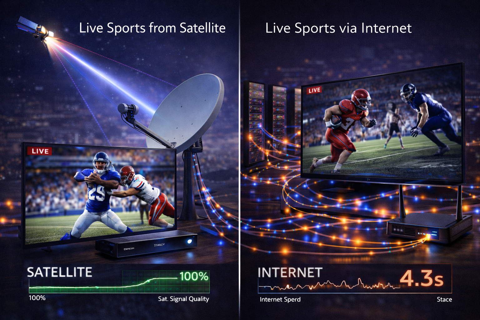 Live TV delivery comparison between satellite broadcast and streaming systems