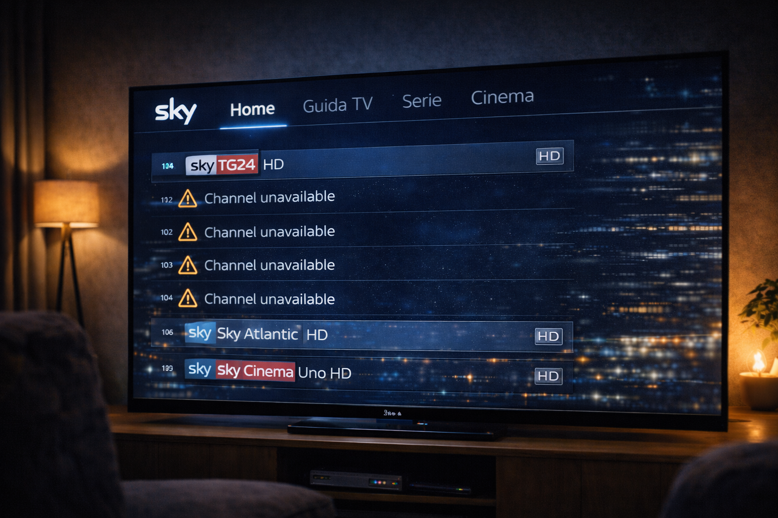 Sky Italia channels missing from smart TV interface