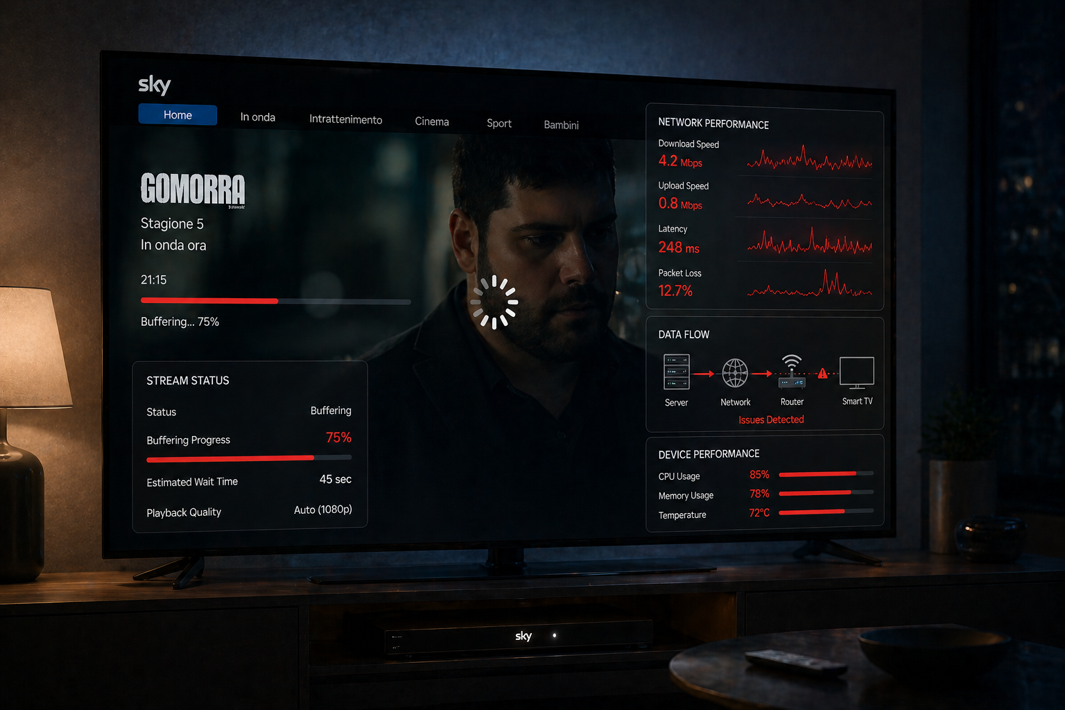 Sky Italia streaming lag caused by latency and network delays