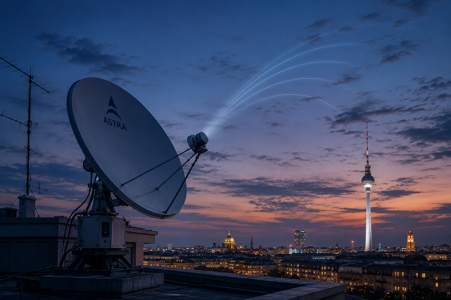 Eutelsat 16E satellite dish during evening signal drop.