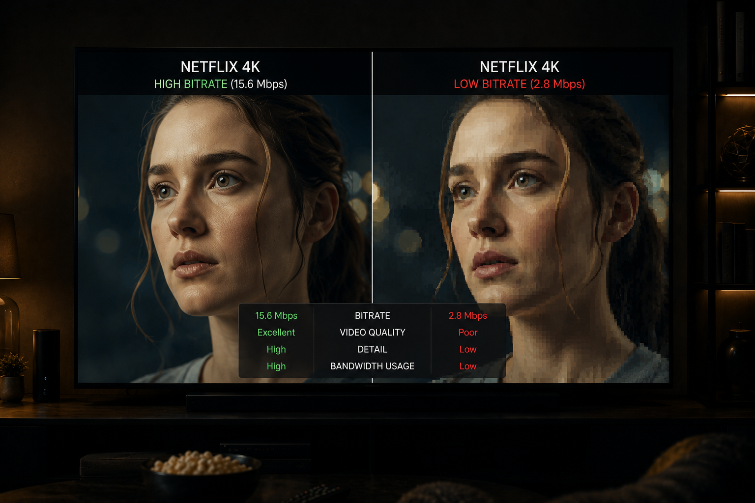 Netflix 4K streaming quality comparison showing sharp and blurry playback