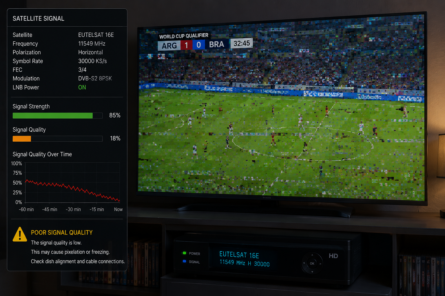 Frozen Eutelsat 16E channel despite strong signal strength.
