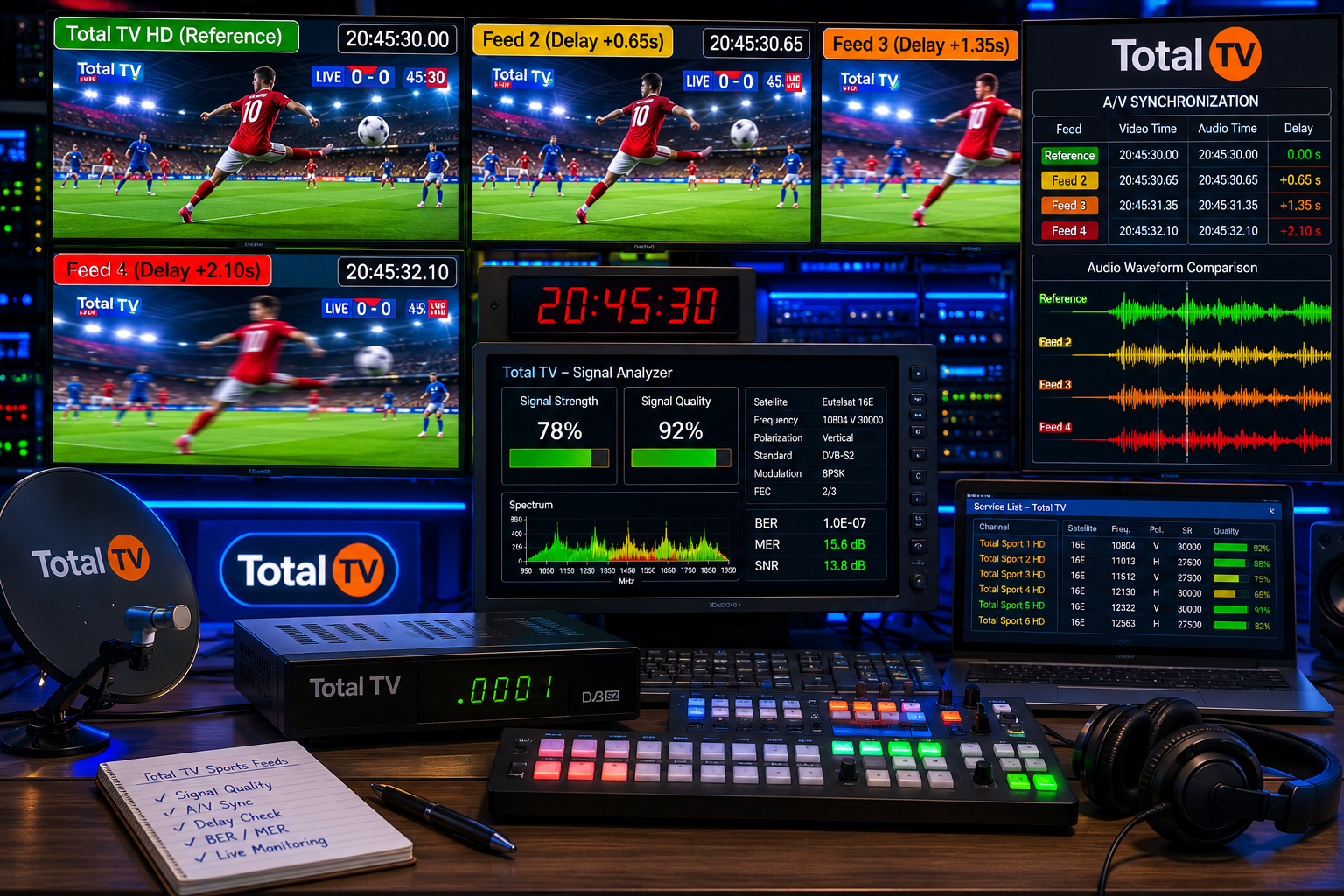 Comparison of Total TV sports feed timing.